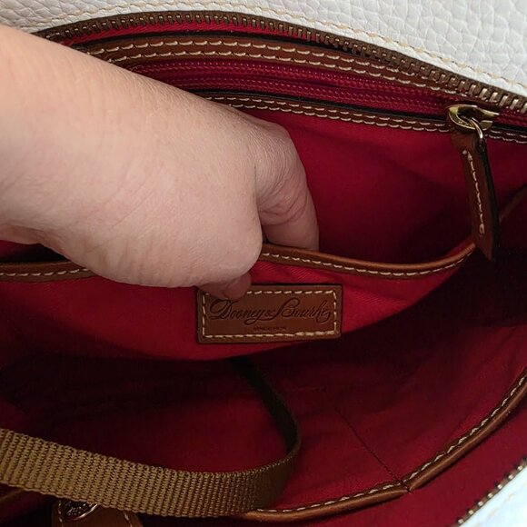 Dooney & Bourke Wexford Lexington Pebble Leather Tote Bag White Tan Handles Red - Picture 9 of 16
